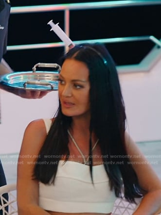 Lisa’s white cropped top and midi skirt on The Real Housewives of Salt Lake City