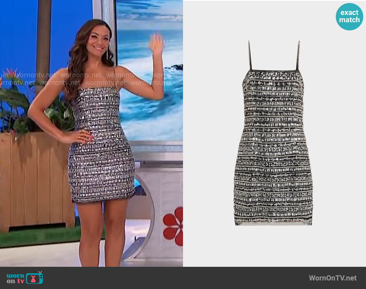 Liv Foster Ember Square-Neck Bead & Sequin Mini Dress worn by Alexis Gaube on The Price is Right