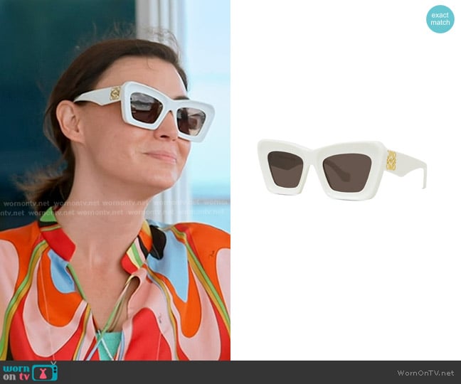 Loewe Anagram 51MM Cat-Eye Sunglasses in Brown Ivory worn by Bronwyn Newport on The Real Housewives of Salt Lake City
