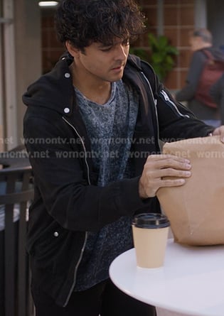 Lucas’s black hooded jacket on Greys Anatomy