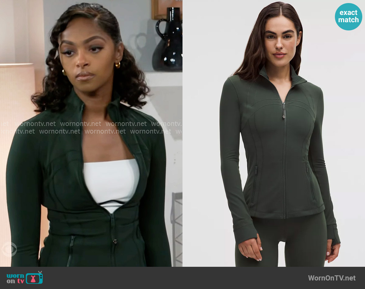Lululemon Define Jacket in Rainforest Green worn by Kat Richardson (Colby Muhammad) on Beyond the Gates
