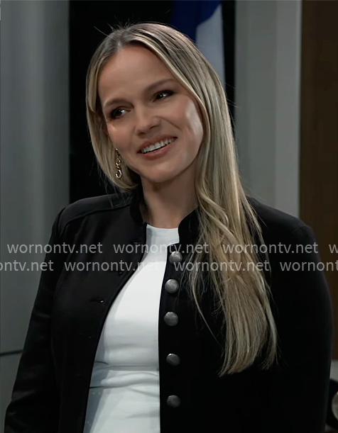Lulu’s black jacket with silver buttons on General Hospital