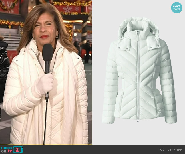Mackage Idalee Light Down Jacket with Detachable Hood in Cream worn by Hoda Kotb on Today