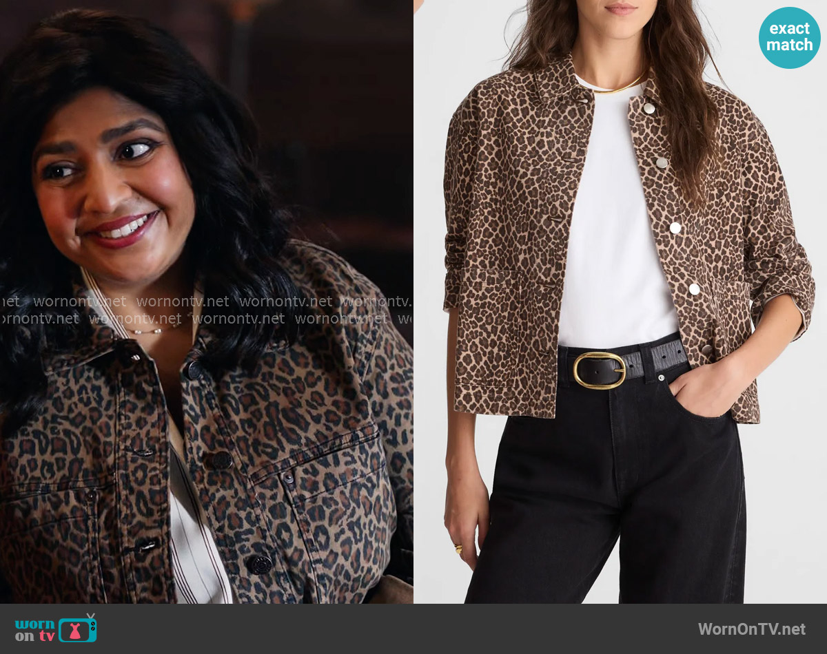 Madewell Leopard Print Denim Trapeze Jacket worn by Bela (Punam Patel) on Ghosts