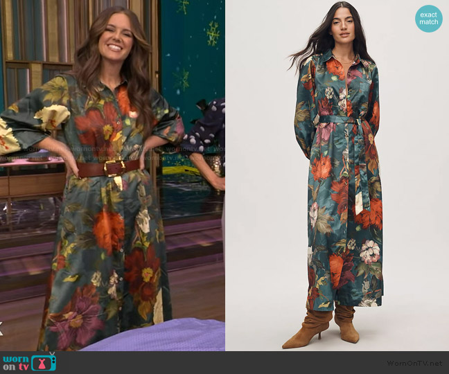 Maeve The Mona Silky Maxi Shirt Dress worn by Monica Mangin on Live with Kelly and Mark