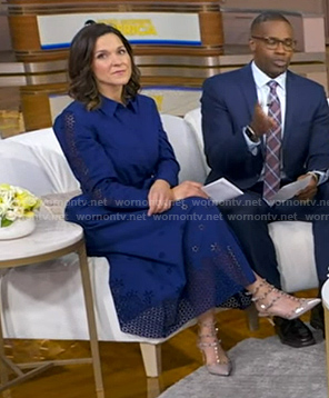 Maggie’s beige studded heel pumps on Good Morning America