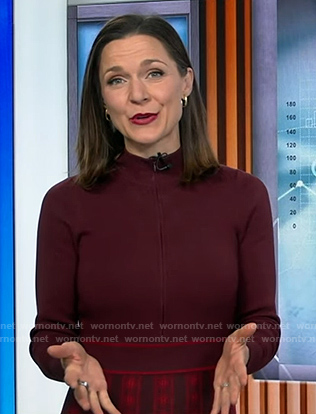 Maggie’s Burgundy knit midi dress on Good Morning America