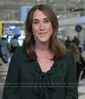 Maggie’s green ruffle tie neck blouse on Today