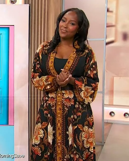 Makho Ndlovu’s black floral maxi dress on Sherri