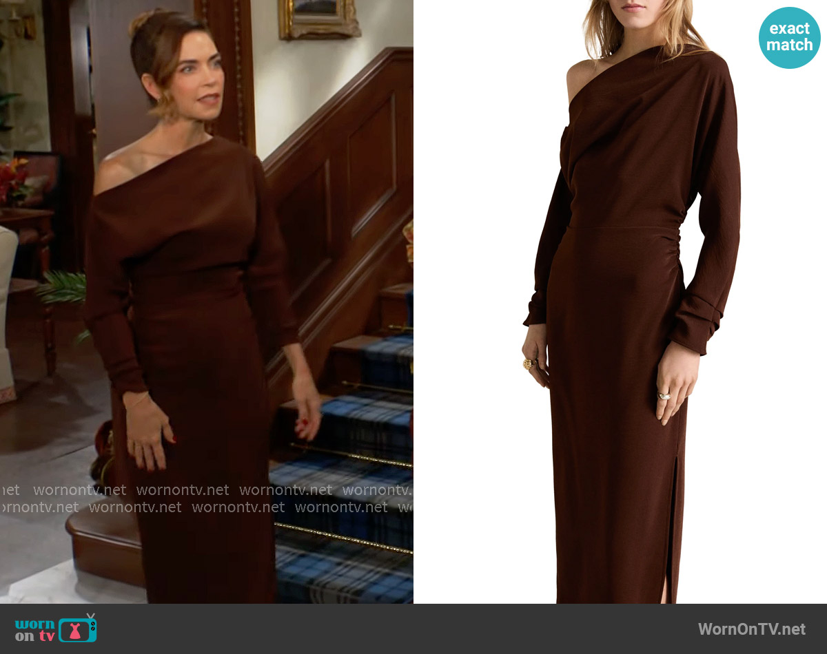 Mango Asymmetrical Neckline A-Line Dress worn by Victoria Newman (Amelia Heinle) on The Young and the Restless