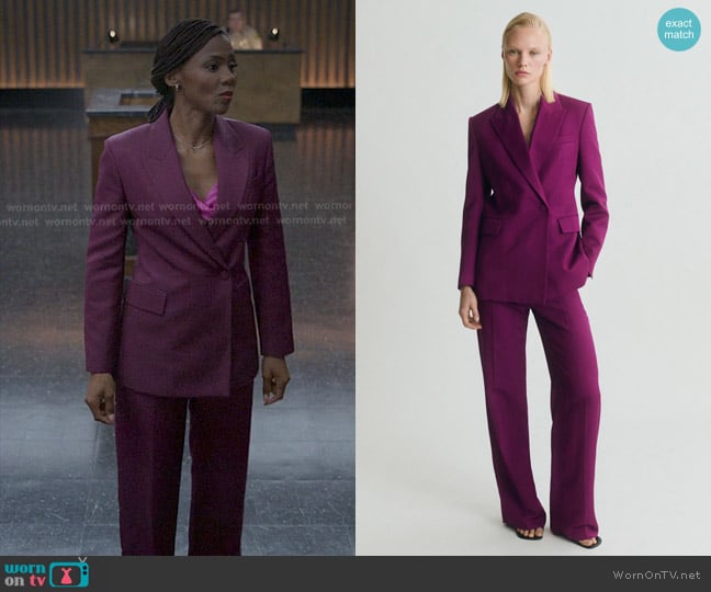 Mango Linen-blend Double-breasted Suit Blazer in Fuchsia worn by Jax Stewart (Emayatzy Corinealdi) on Reasonable Doubt
