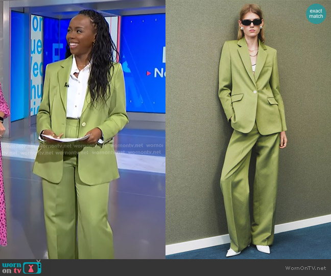 Mango One-Button Blazer in Lime Green worn by Zinhle Essamuah on NBC News Daily