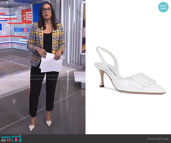 Manolo Blahnik Maysli 70 Nappa Slingback worn by Savannah Sellers on NBC News Daily