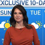 Maria’s brown ruffle side sheath dress on Today