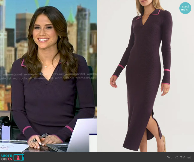 Marine Layer Contrast Trim Long Sleeve Polo Sweater Dress worn by Sophie Flay on Good Morning America