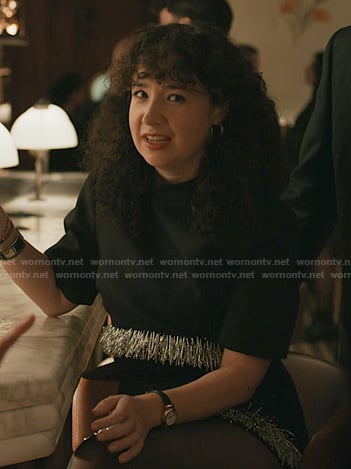 Marissa’s black fringe hem top and skirt on Elsbeth