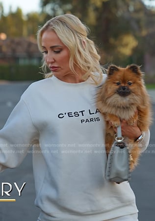 Mary’s white C’est La Vie print sweatshirt on Selling Sunset
