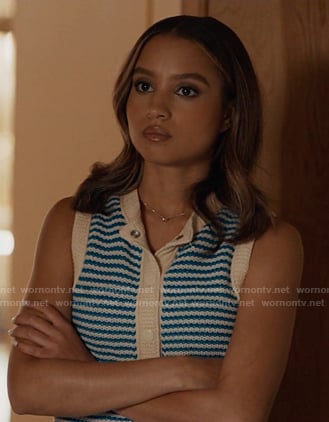 May’s blue striped knit vest on 9-1-1