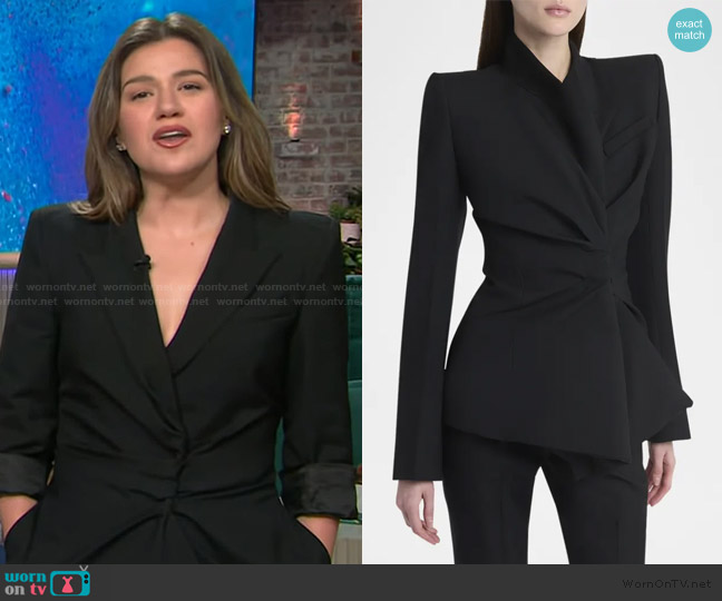 McQueen Gathered Side Fitted Wool Blazer worn by Kelly Clarkson on The Kelly Clarkson Show
