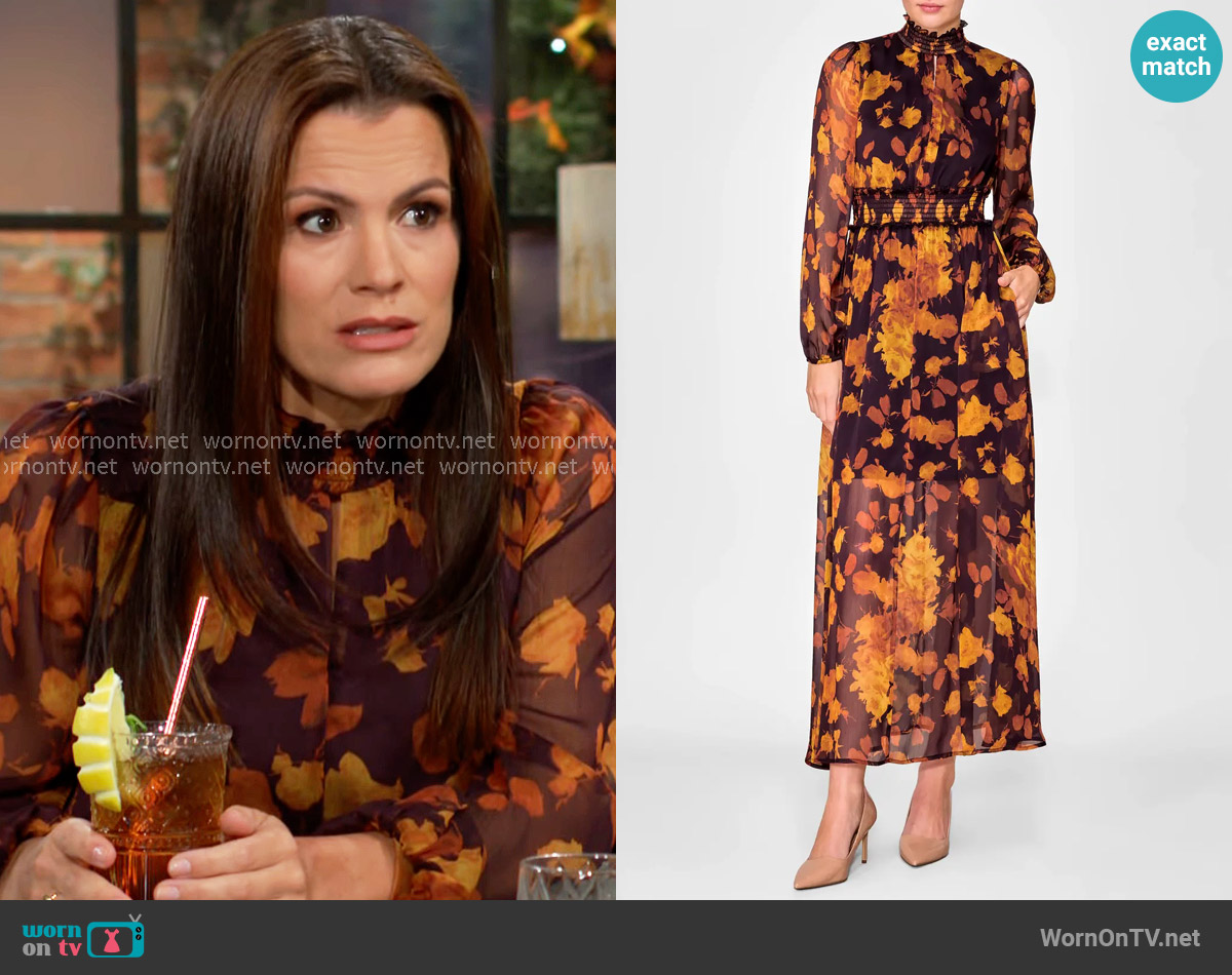 Melloday Floral Long Sleeve Chiffon Dress worn by Chelsea Lawson (Melissa Claire Egan) on The Young and the Restless