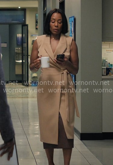 Mia’s camel wrap dress on The Morning Show