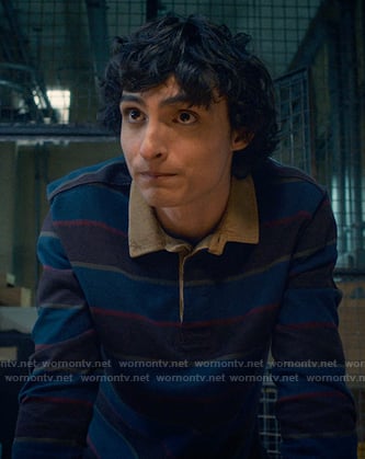 Mike’s striped rugby shirt with corduroy colloar on Stranger Things