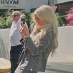 Miranda’s gray printed blazer set on The Secret Lives of Mormon Wives