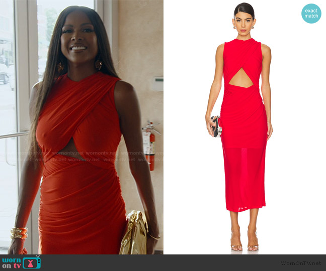 Misha Isabella Mesh Midi Dress worn by Stacey Rusch on The Real Housewives of Potomac