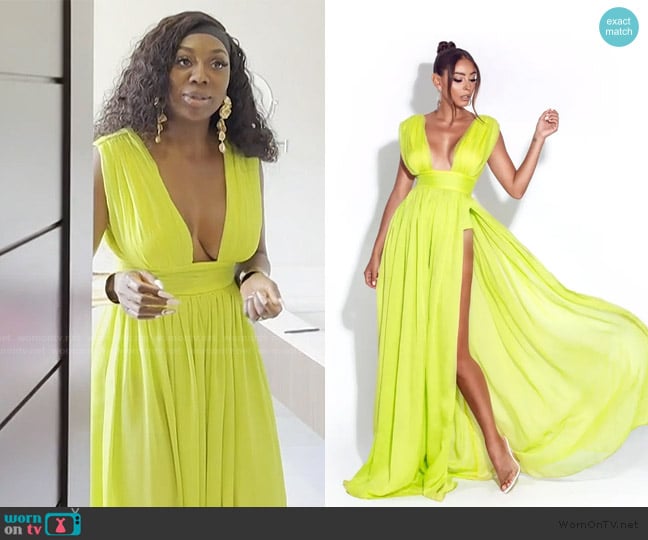 Miss Circle Valley Of Angels Chiffon Pleated High Slit Maxi Dress worn by Wendy Osefo on The Real Housewives of Potomac