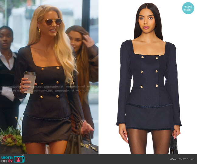 More To Come Jamie Skirt Set in Navy worn by Emma Hernan on Selling Sunset