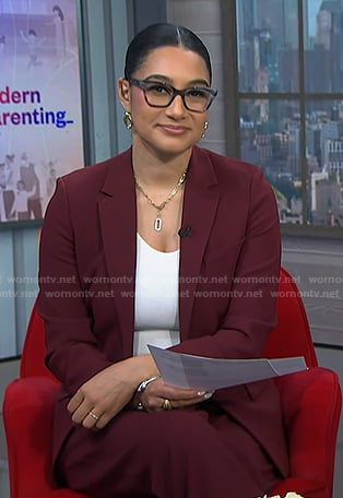 Morgan’s burgundy blazer and drawstring pants on NBC News Daily