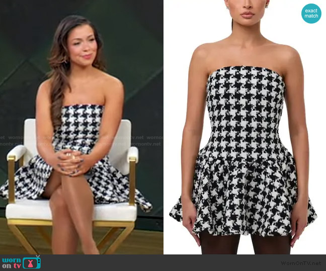 Naked Wardrobe Houndstooth Check Tweed Strapless Minidress worn by Jen Affleck on Good Morning America