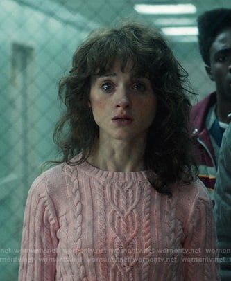 Nancy’s pink cable knit sweater on Stranger Things