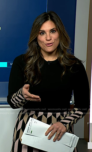 Natalie Pasquarella’s black geometric print knit dress on NBC News Daily