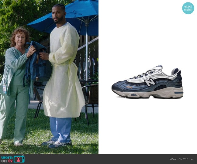 New Balance Gender Inclusive 1000 Sneaker in Vintage Indigo/ Silver worn by Dr. Wes Bryant (Trevor Jackson) on Greys Anatomy