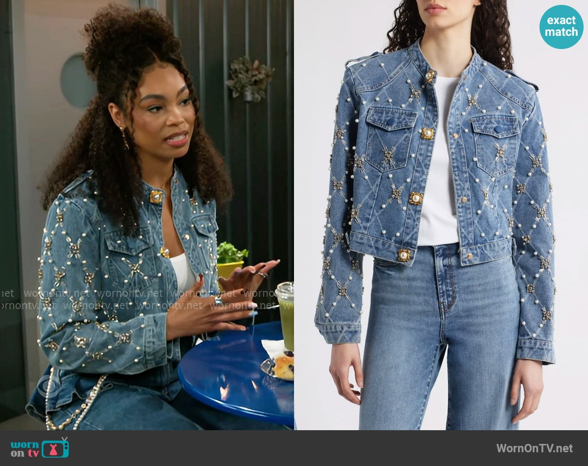 Nikki Lund Leyana Embellished Denim Jacket worn by Chelsea Hamilton (RhonniRose Mantilla) on Beyond the Gates
