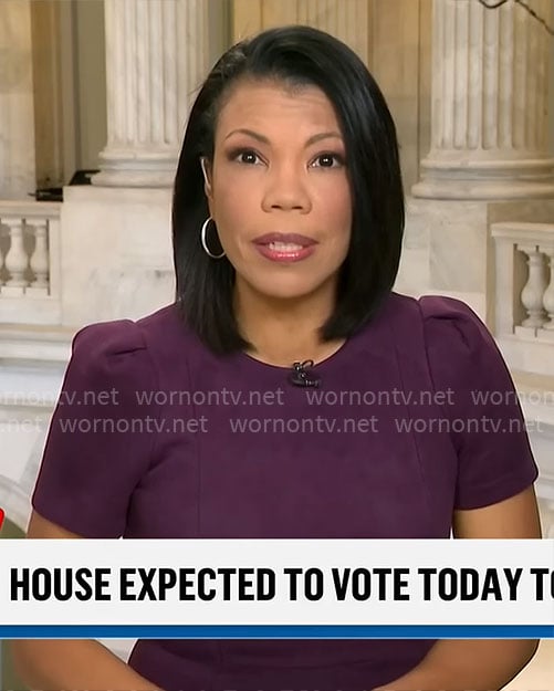 Nikole Killion’s purple short-sleeve dress on CBS Mornings