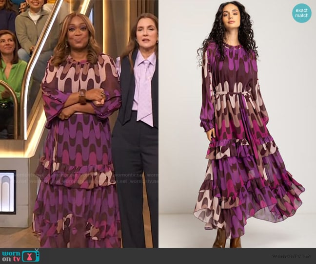 Niza Ornamental Long Dress worn by Sunny Anderson on The Drew Barrymore Show