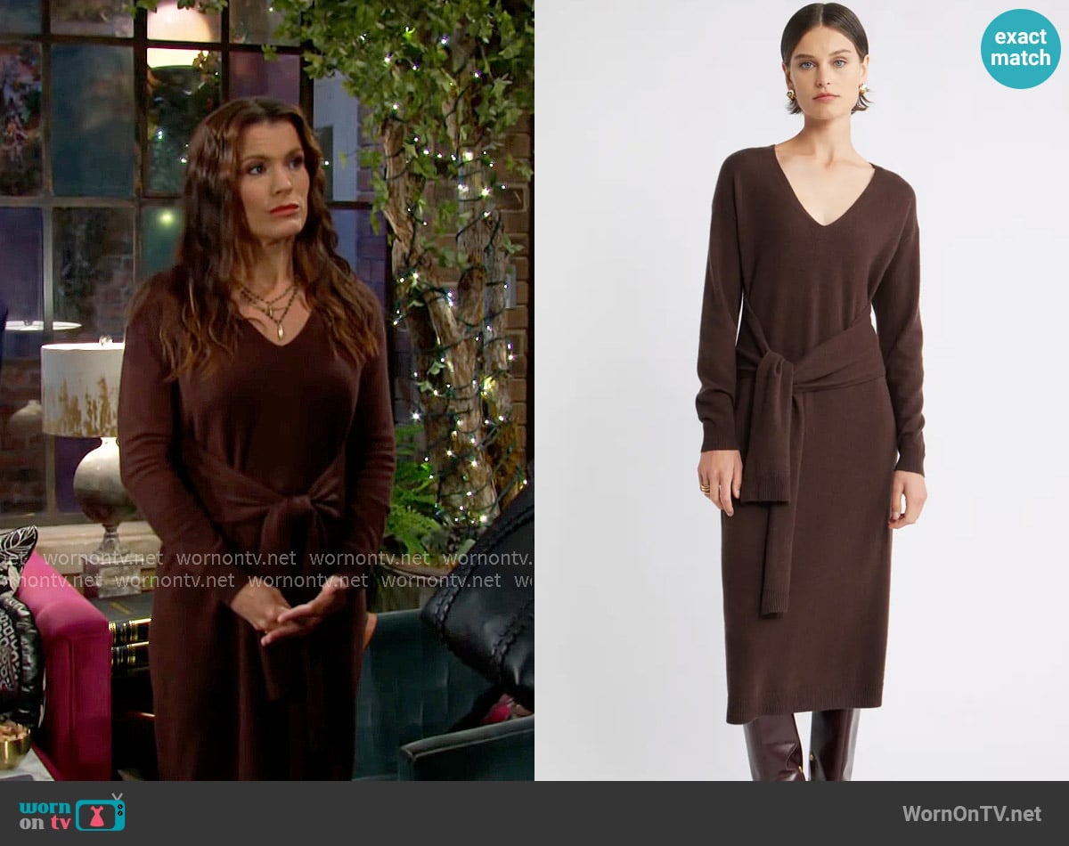 Nordstrom Long Sleeve Wool & Cashmere Blend Sweater Dress in Brown Coffee worn by Chelsea Lawson (Melissa Claire Egan) on The Young and the Restless