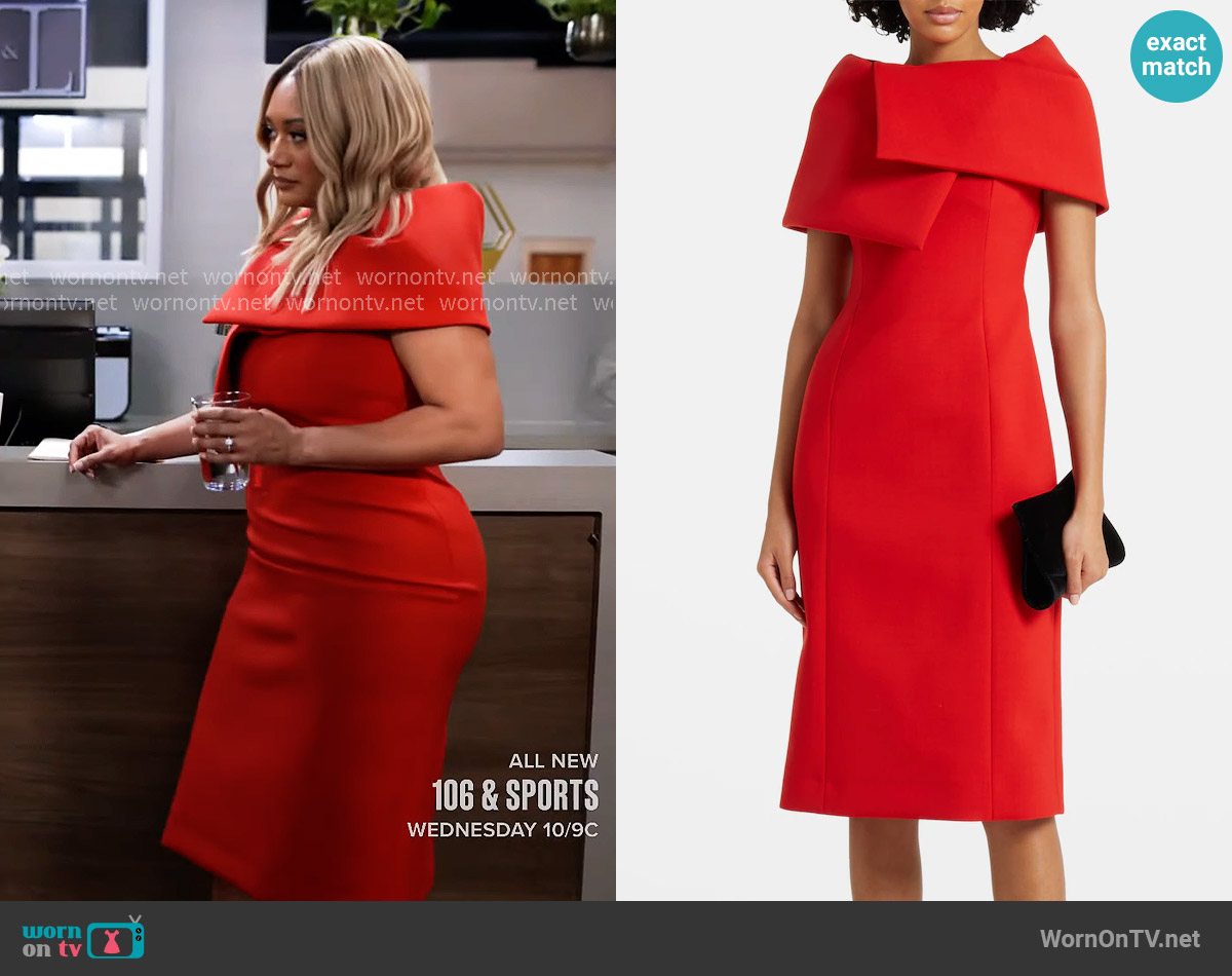 Oscar de la Renta Draped cocktail dress worn by Fatima (Crystal Hayslett) on Tyler Perrys Sistas
