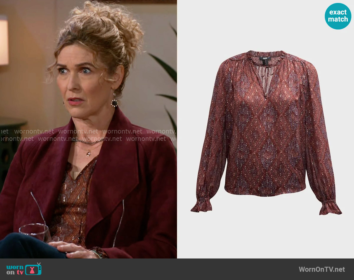 Paige Fia Blouse in Iced Slate Multi worn by Jan Morgan (Jerri Tubbs) on Beyond the Gates