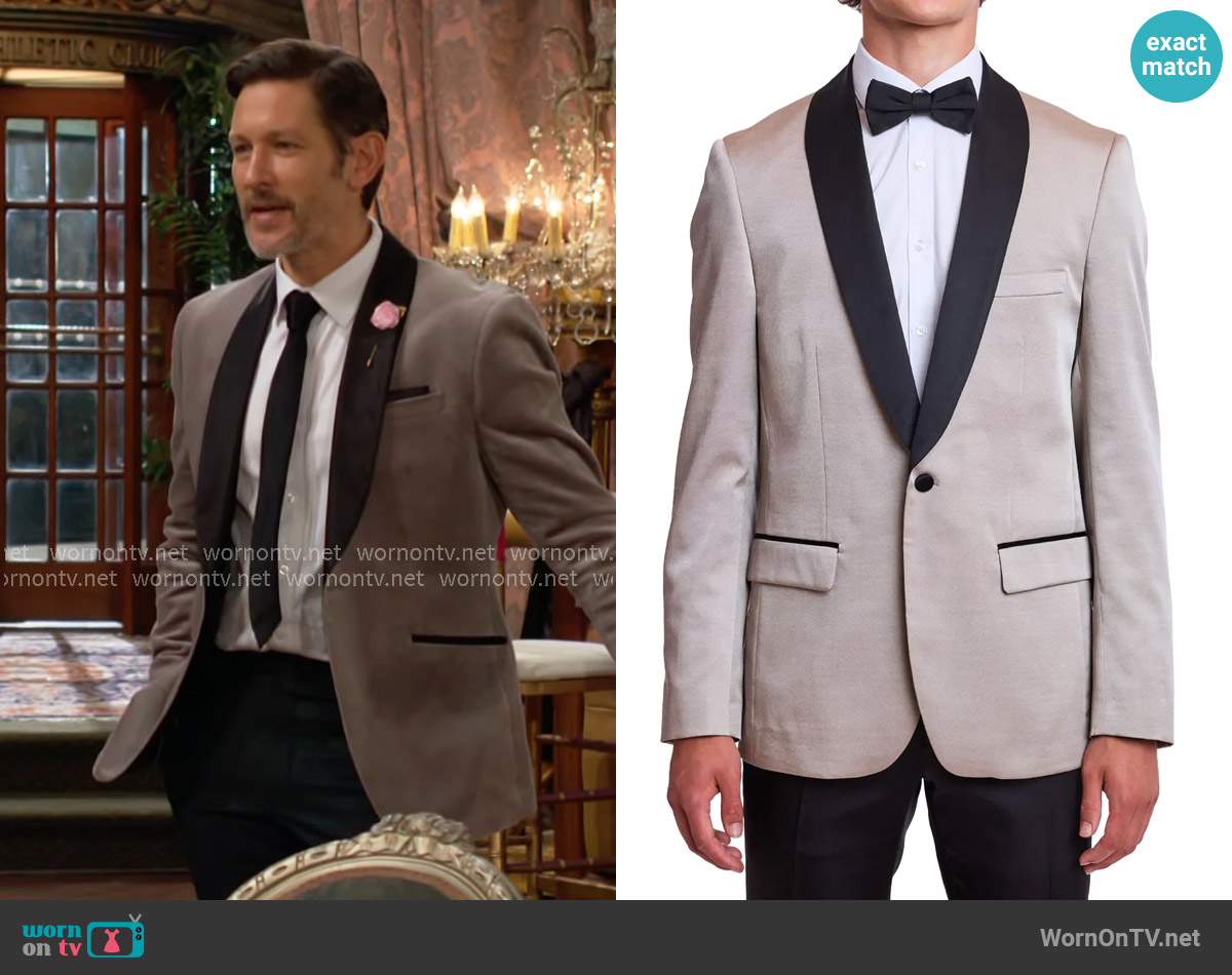 Paisley & Gray Regent Slim Fit Shawl Lapel Tuxedo Jacket worn by Daniel Romalotti (Michael Graziadei) on The Young and the Restless