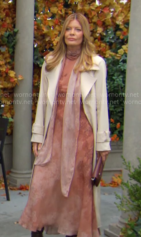 Phyllis’s long pink dress with scarf on The Young and the Restless