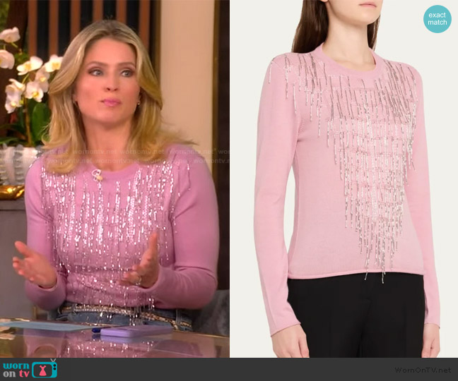 Prabal Gurung Tassle Embroidered Cashmere Crewneck Sweater worn by Sara Haines on The View