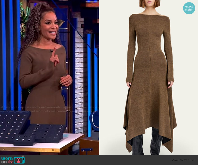 Proenza Schouler Romi off-the-shoulder asymmetric stretch-knit dress worn by Sunny Hostin on The View
