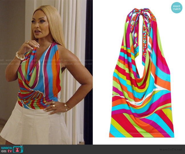 Pucci Iride-print halterneck top worn by Gizelle Bryant on The Real Housewives of Potomac