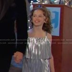 Rachel’s silver pleated jumpsuit on Days of our Lives