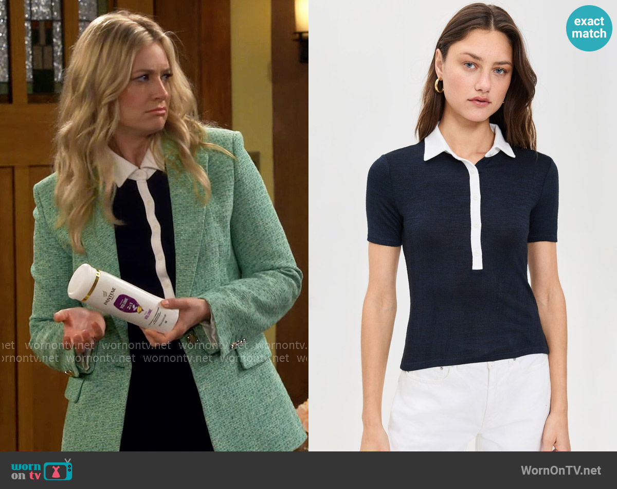Rag and Bone The Knit Button Short Sleeve Polo worn by Gemma (Beth Behrs) on The Neighborhood