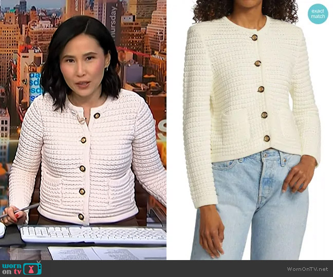 Rag & Bone Gaspard Cardigan in Ecru worn by Vicky Nguyen on NBC News Daily