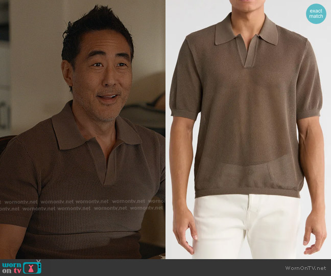 Rag & Bone Willy Mesh Polo in DarksBrown worn by Howard Han (Kenneth Choi) on 9-1-1